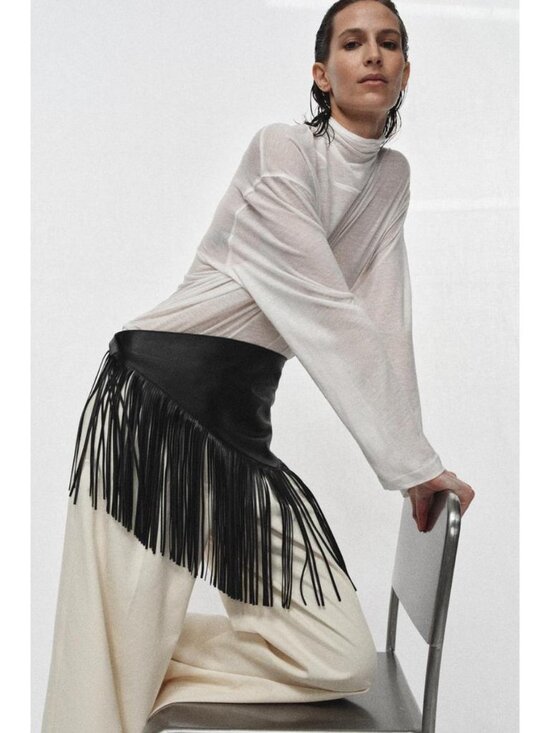 ZARA 100% LEATHER FRINGE SCARF BELT